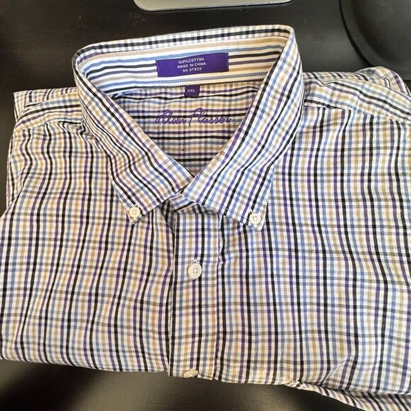 Alan Flusser Men’s XXL Button Down Shirt Plaid Cotton Multicolor Casual - Picture 4 of 7
